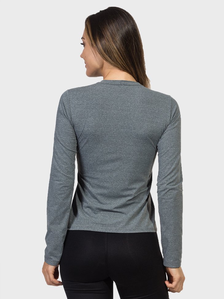 camiseta feminina manga longa mescla costas c