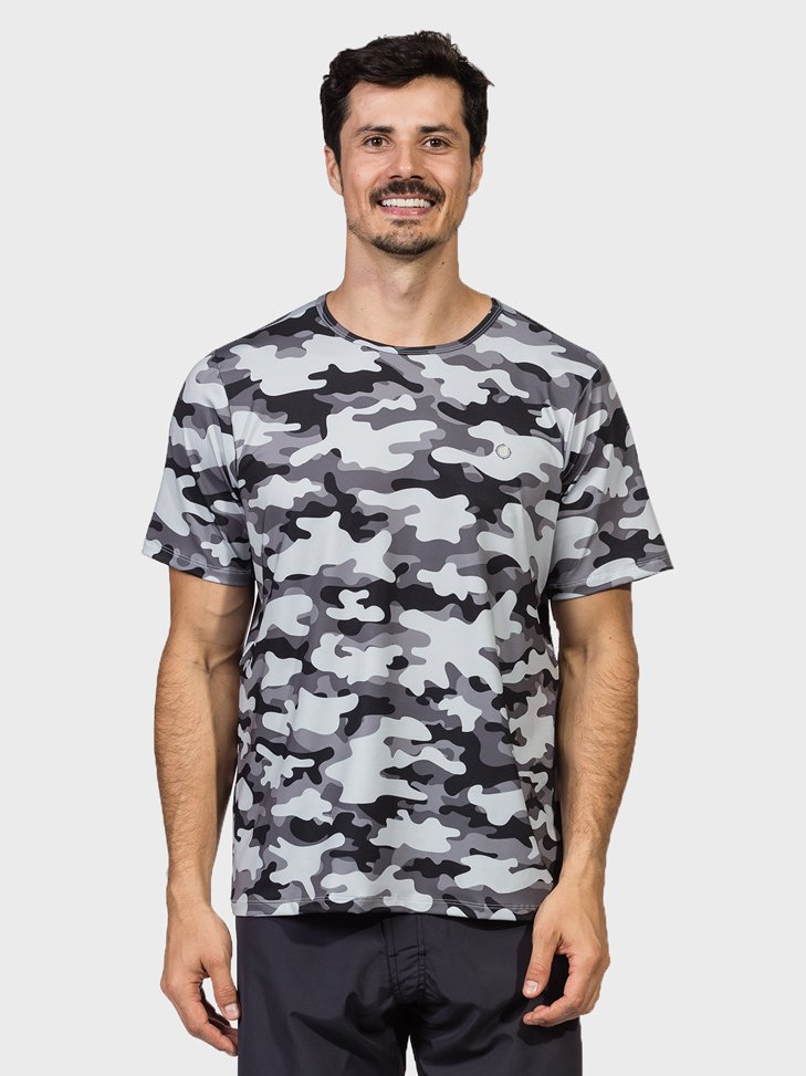 camisa camuflada masculina manga curta protecao solar extreme uv urbana frente c