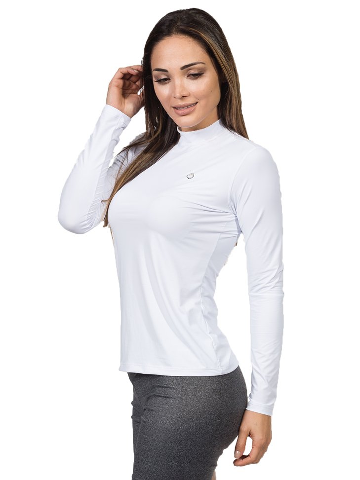 camisa uv gola alta feminina protecao solar branca extreme uv lateral b
