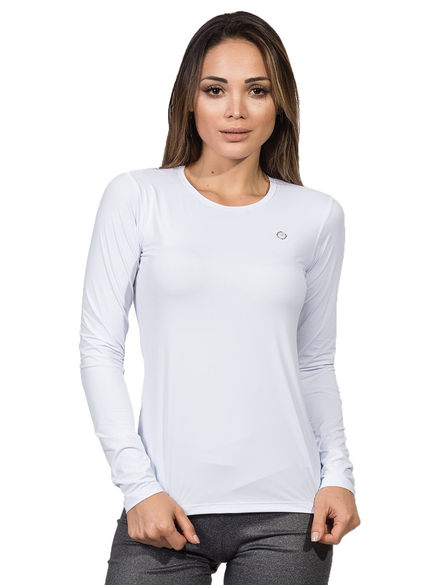 camisa uv feminina basic dry com protecao solar manga longa extreme uv branca frente b