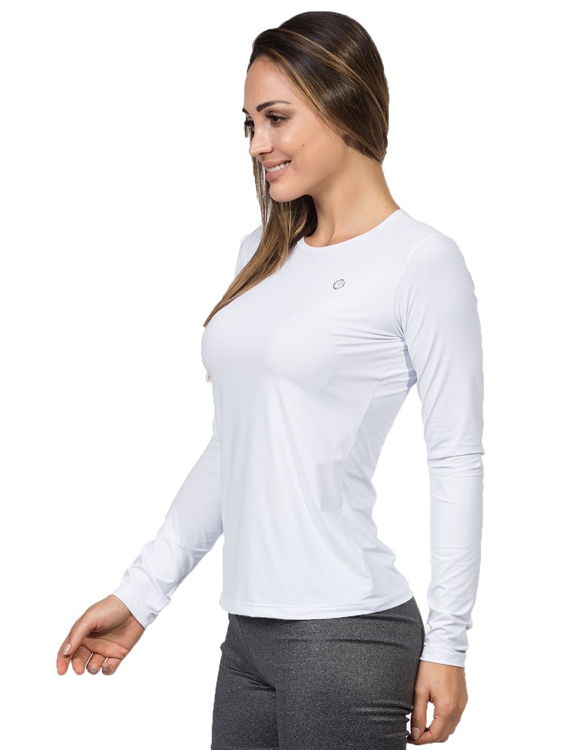 camisa uv feminina basic dry com protecao solar manga longa extreme uv branca lateral b