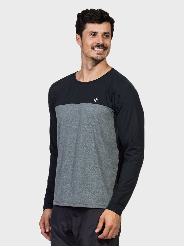 camisa masculina manga longa com protecao solar e recorte no peito mescla extreme uv lateral c