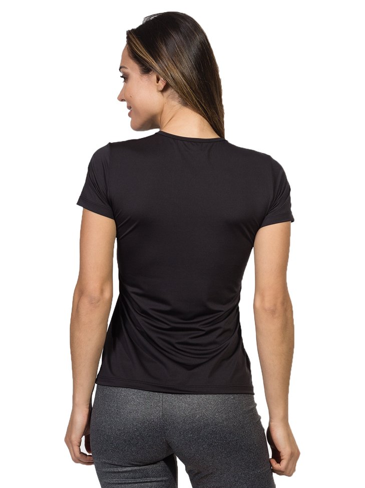 camisa uv feminina basic new dry com protecao solar manga curta extreme uv preta costas b