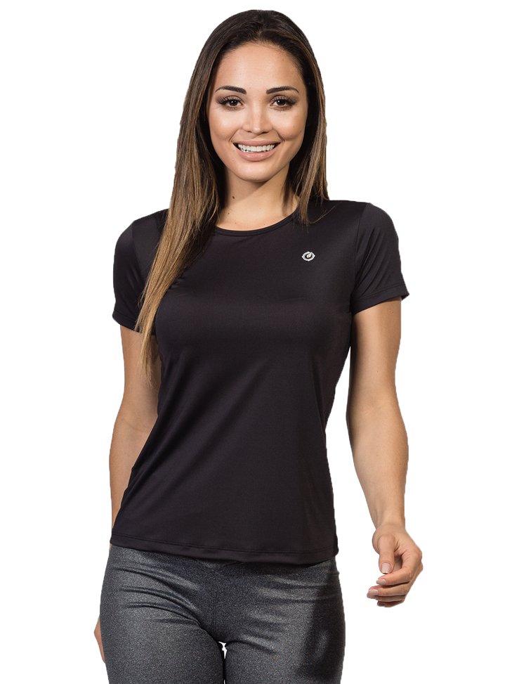 camisa uv feminina new dry com protecao solar manga curta extreme uv preta frente b