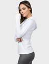 camisa feminina com protecao solar capuz e encaixe para o dedo extreme uv branco lateral c