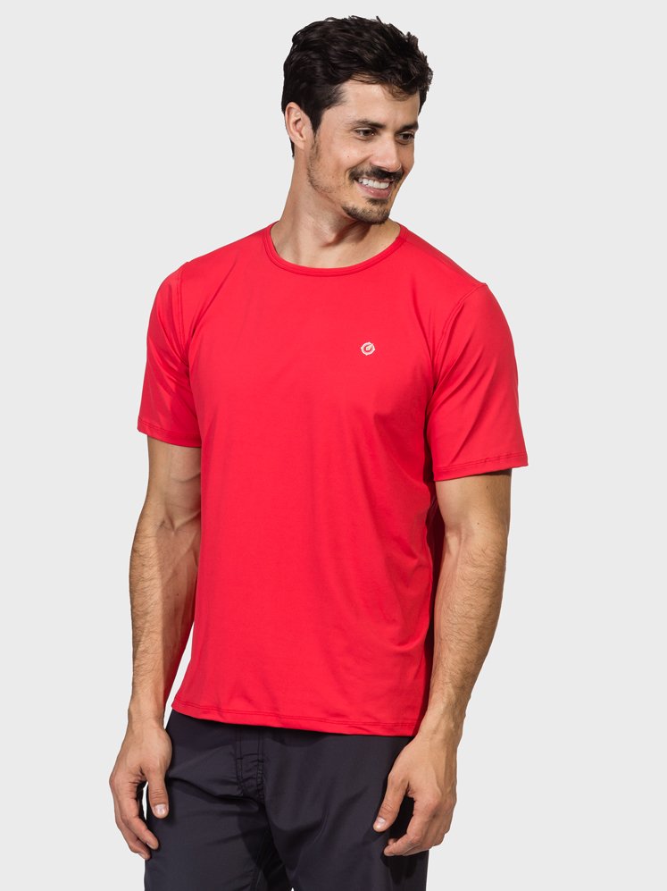 camisa uv masculina ice protecao solar raglan manga curta extreme uv frente vermelha lateral c