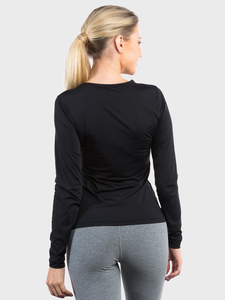 camisa segunda pele ice com protecao solar extreme uv feminina costas preta c
