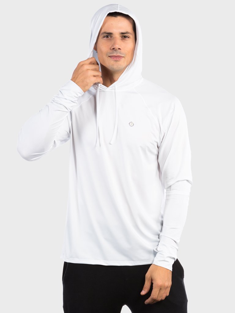 camisa uv com capuz e encaixe para dedo extreme uv new dry masculina branca capuz 2 c