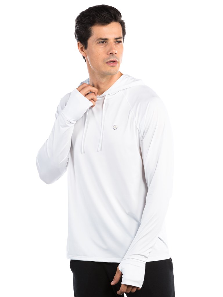 camisa uv com capuz e encaixe para dedo extreme uv new dry masculina branca capuz b