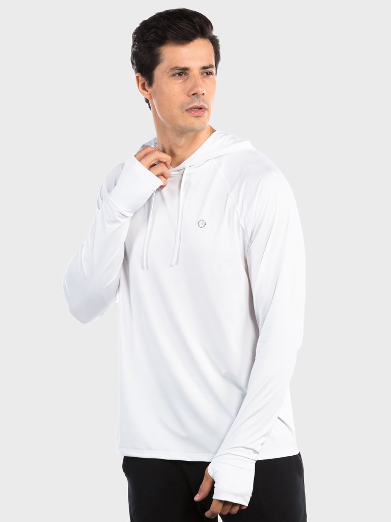 camisa uv com capuz e encaixe para dedo extreme uv new dry masculina branca capuz c