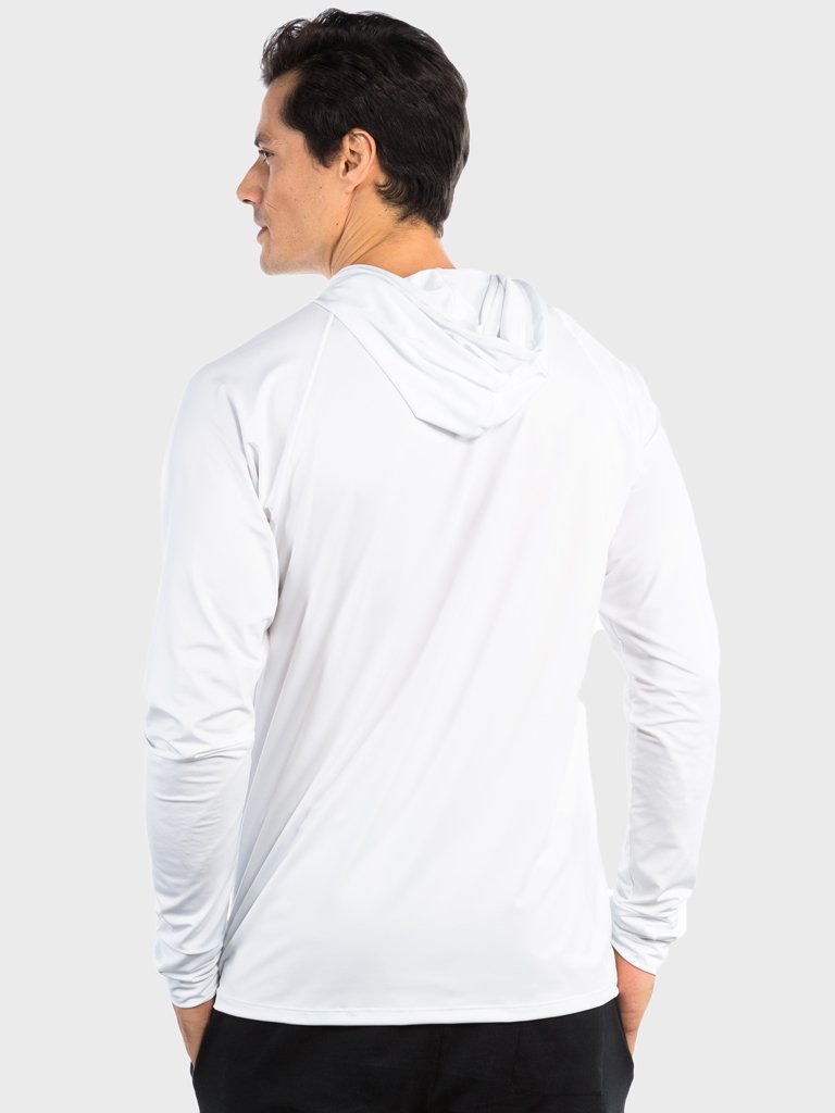 camisa uv com capuz e encaixe para dedo extreme uv new dry masculina branca costas c