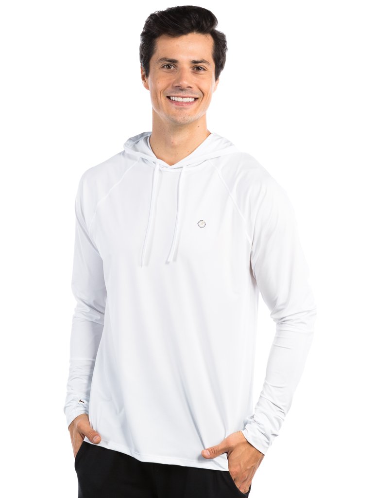 camisa uv com capuz e encaixe para dedo extreme uv new dry masculina branca frente b