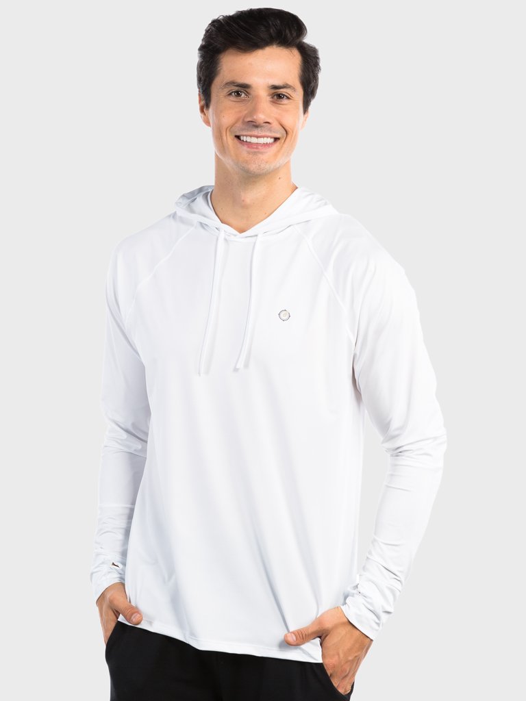 camisa uv com capuz e encaixe para dedo extreme uv new dry masculina branca frente c