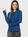 camisa feminina new dry com protecao solar capuz e encaixe para o dedo extreme uv azul frente c