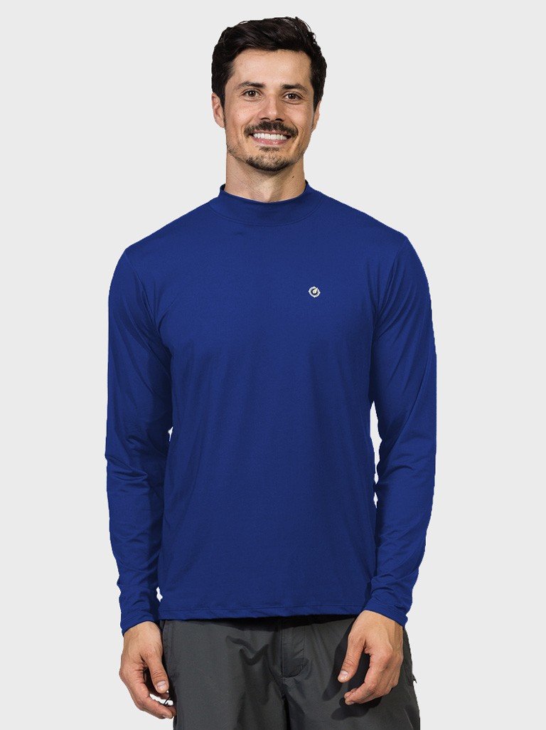 camisa uv gola alta masculina manga longa protecao solar azul claro extreme uv frente c