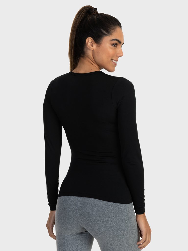 camisa segunda pele termica protecao solar feminina preta costas c