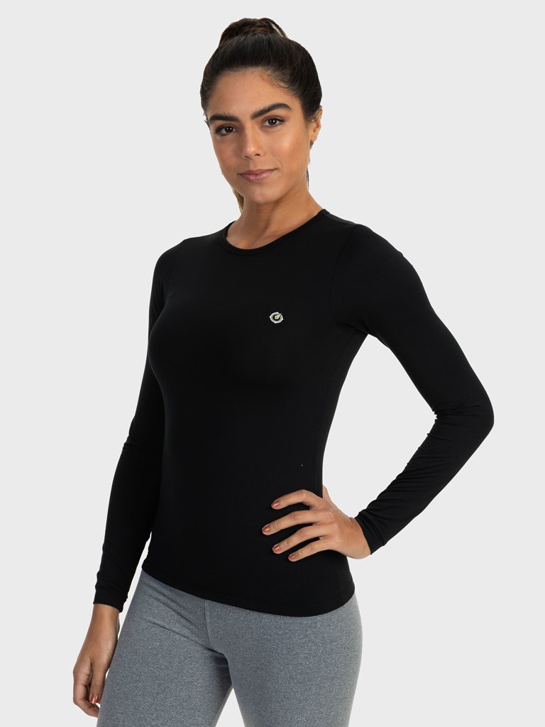 camisa segunda pele termica protecao solar feminina preta lat c