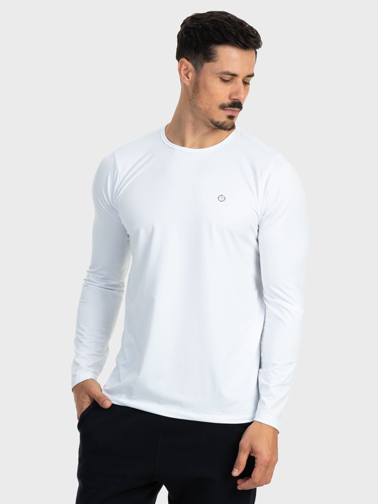 camisa masculina termica leve para frio extreme uv branca lateral c