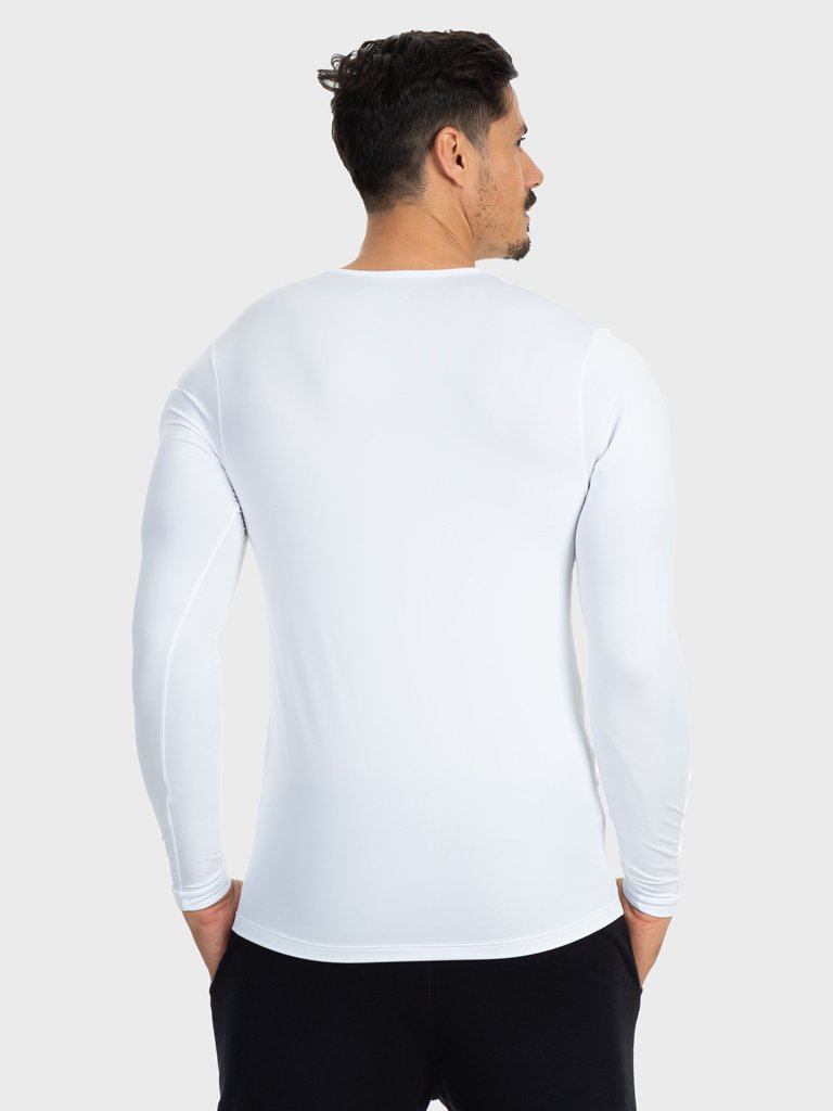 camisa segunda pele termica com protecao solar extreme uv masculina branca costas c