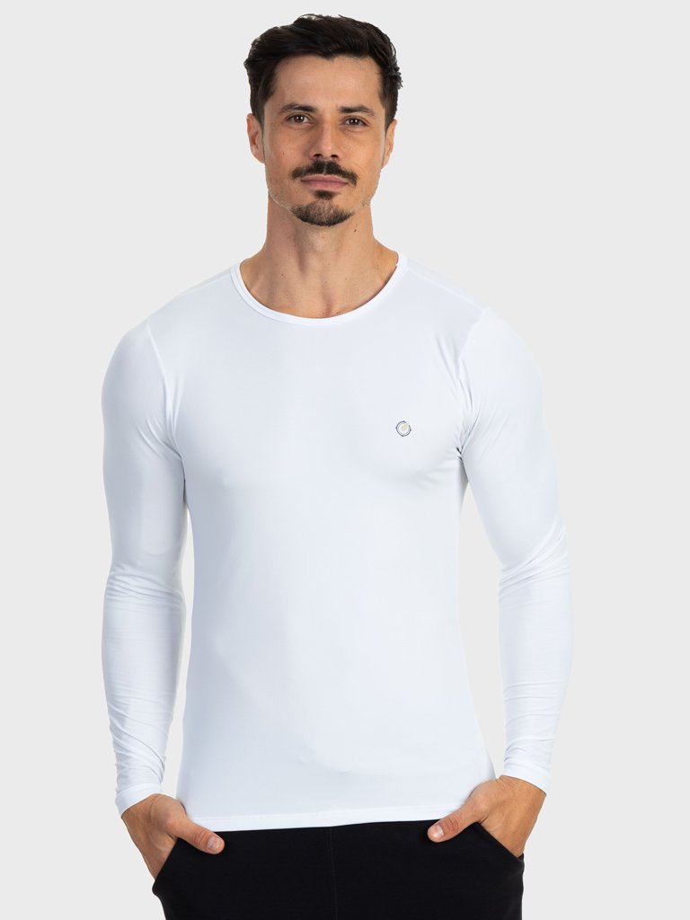 camisa segunda pele termica com protecao solar extreme uv masculina branca frente c