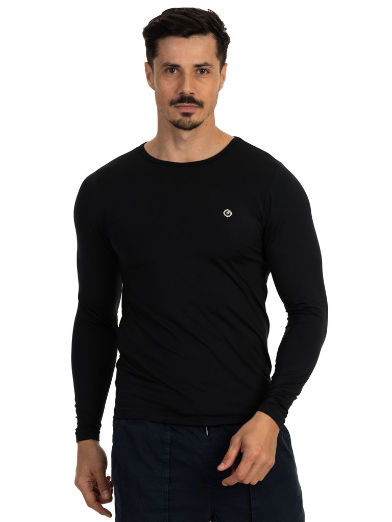camisa segunda pele termica com protecao solar extreme uv masculina preta lateral b n
