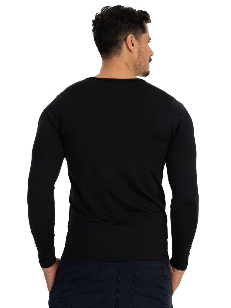 camisa segunda pele termica com protecao solar extreme uv masculina preto costas b n