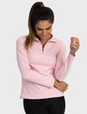 feminina t shirt thermo gola alta ziper rosa detalhe cinza