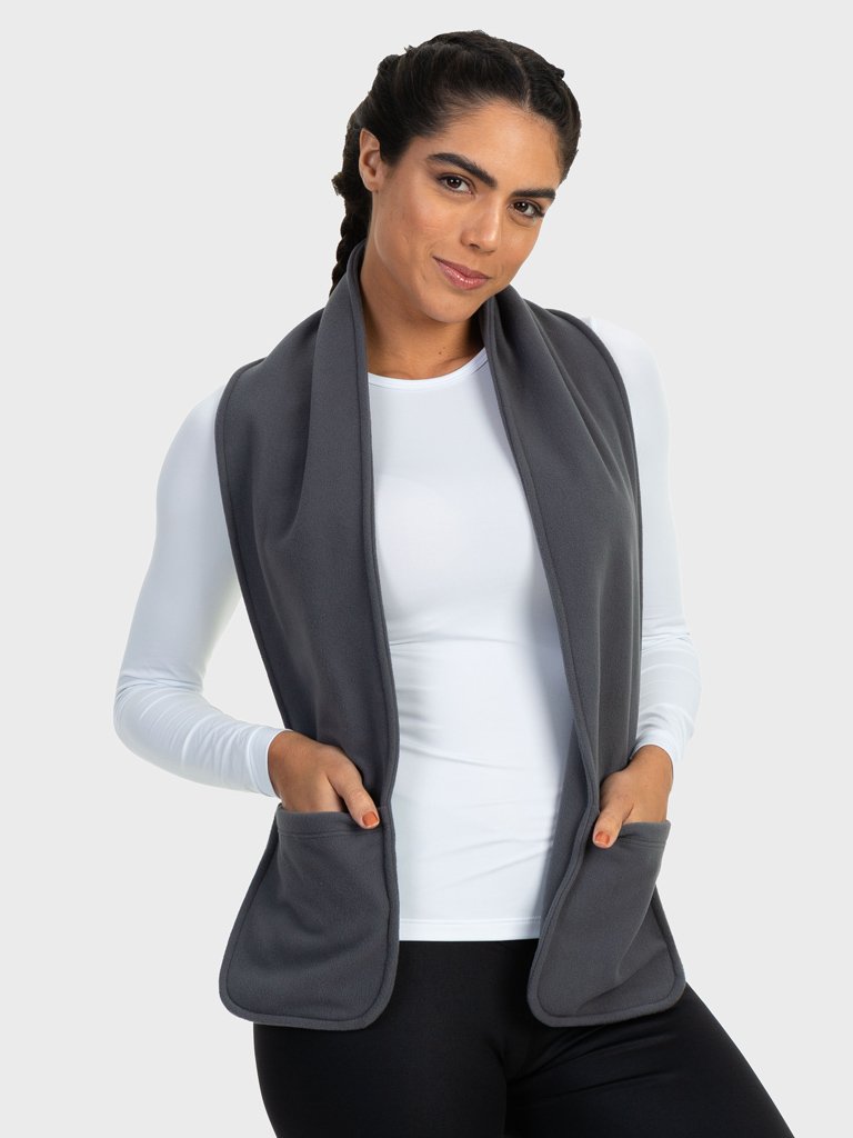 cachecol feminino fleece com bolso extreme uv cinza c
