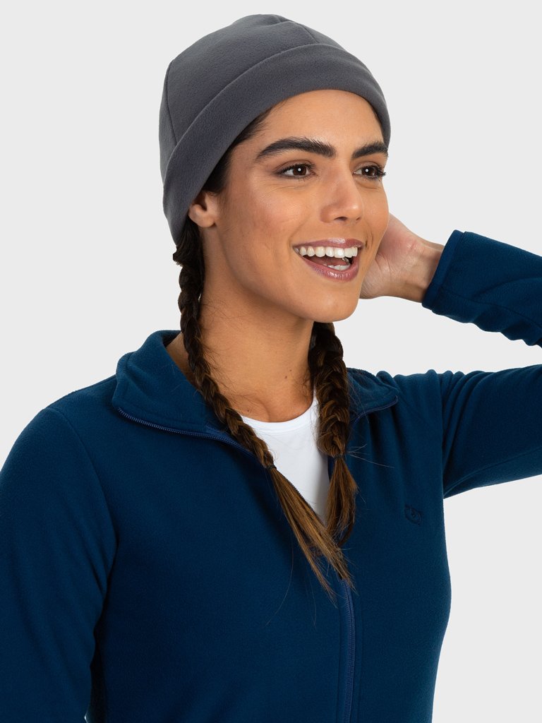 gorro touca fleece para frio feminino extreme uv cinza frente c