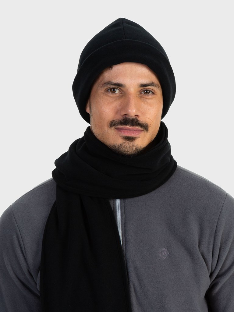 gorro touca fleece para frio extreme uv preto frente cinza