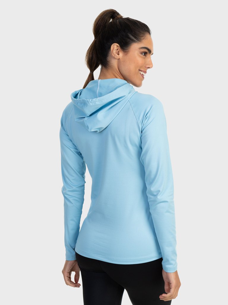 camisa uv termica para frio com capuz feminina extreme uv azul clara costas c