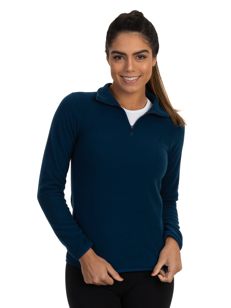 casac fleece feminino gola alta thermo soft extreme uv azul frente b