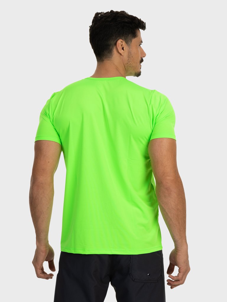 camiseta basic masculina com protecao solar manga curta extreme uv new dry verde fluor costas c n