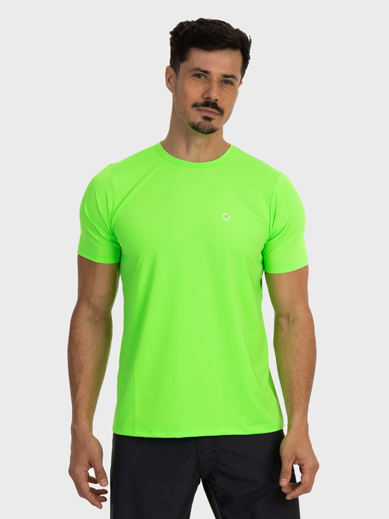 camiseta basic masculina com protecao solar manga curta extreme uv new dry verde fluor frente c n
