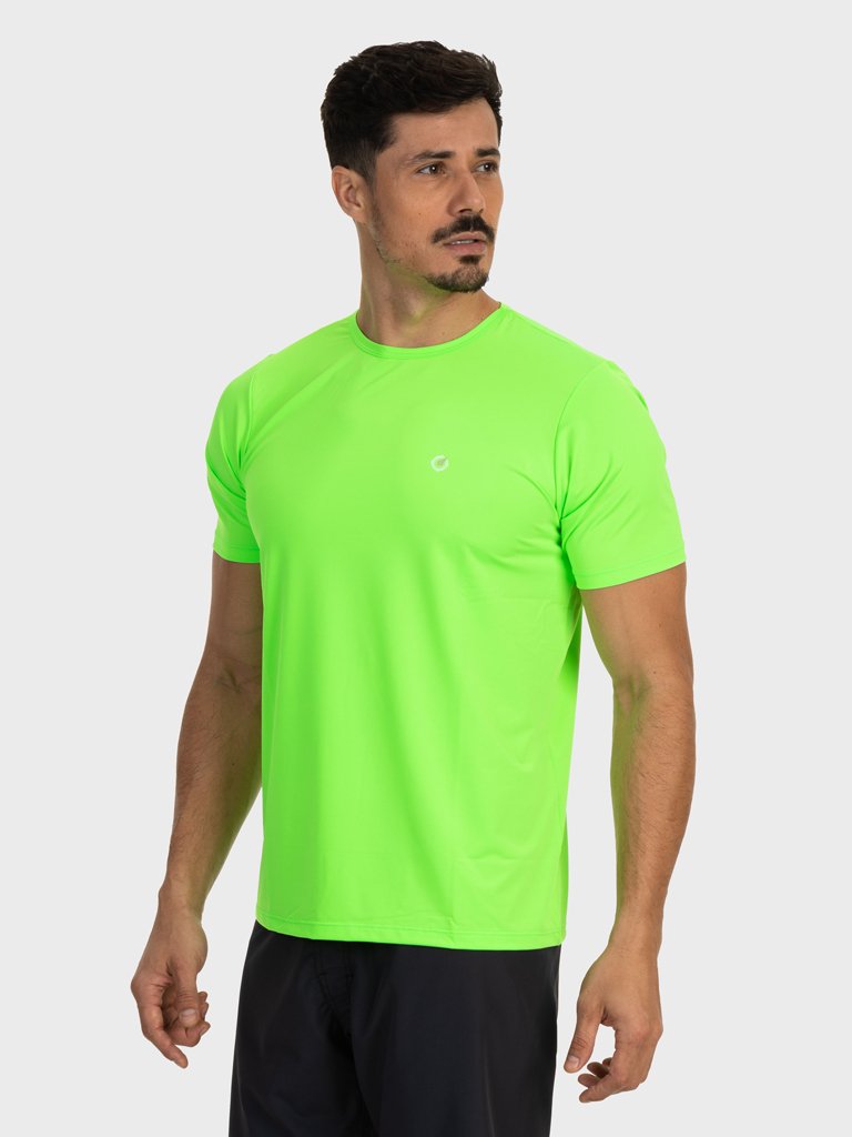 camiseta basic masculina com protecao solar manga curta extreme uv new dry verde fluor lateral c n