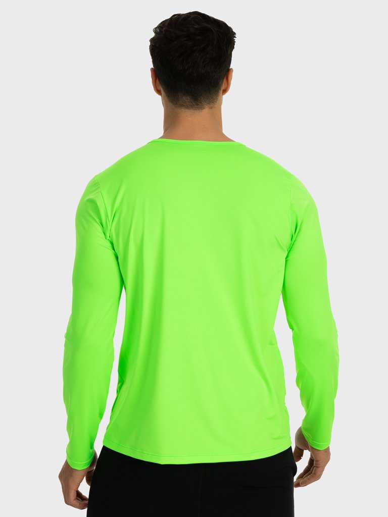 camisa masculina basic dry com protecao solar manga longa extreme uv verde fluor costas c n