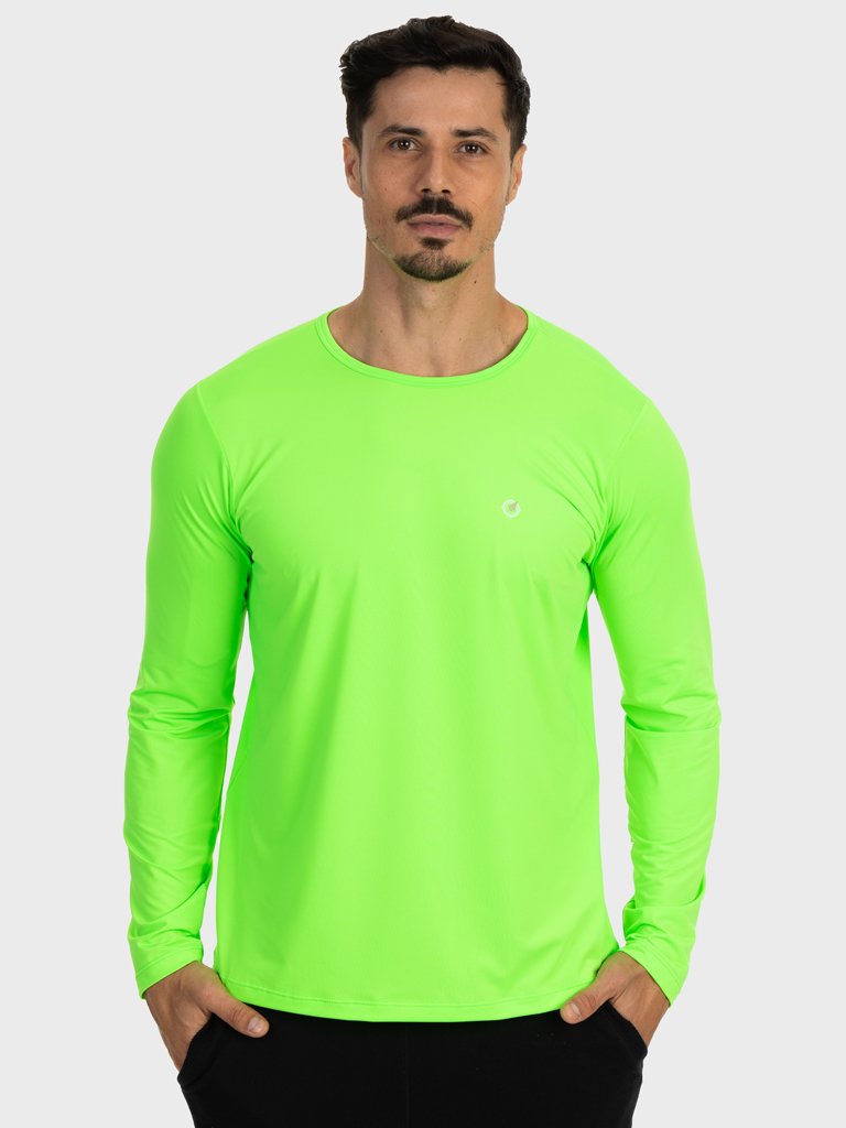 camisa masculina basic dry com protecao solar manga longa extreme uv verde fluor lateral c n