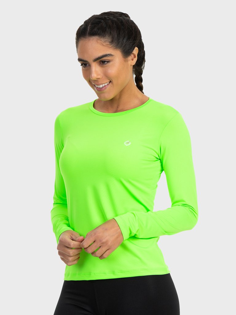 feminia t shirt longa new dry verde fluor frente c n