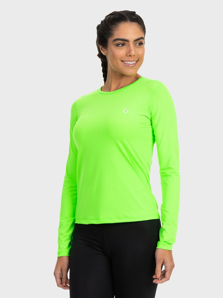 feminia t shirt longa new dry verde fluor lateral c n