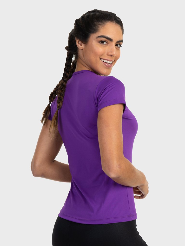 camisa uv feminina new dry com protecao solar manga curta extreme uv roxo costas c n