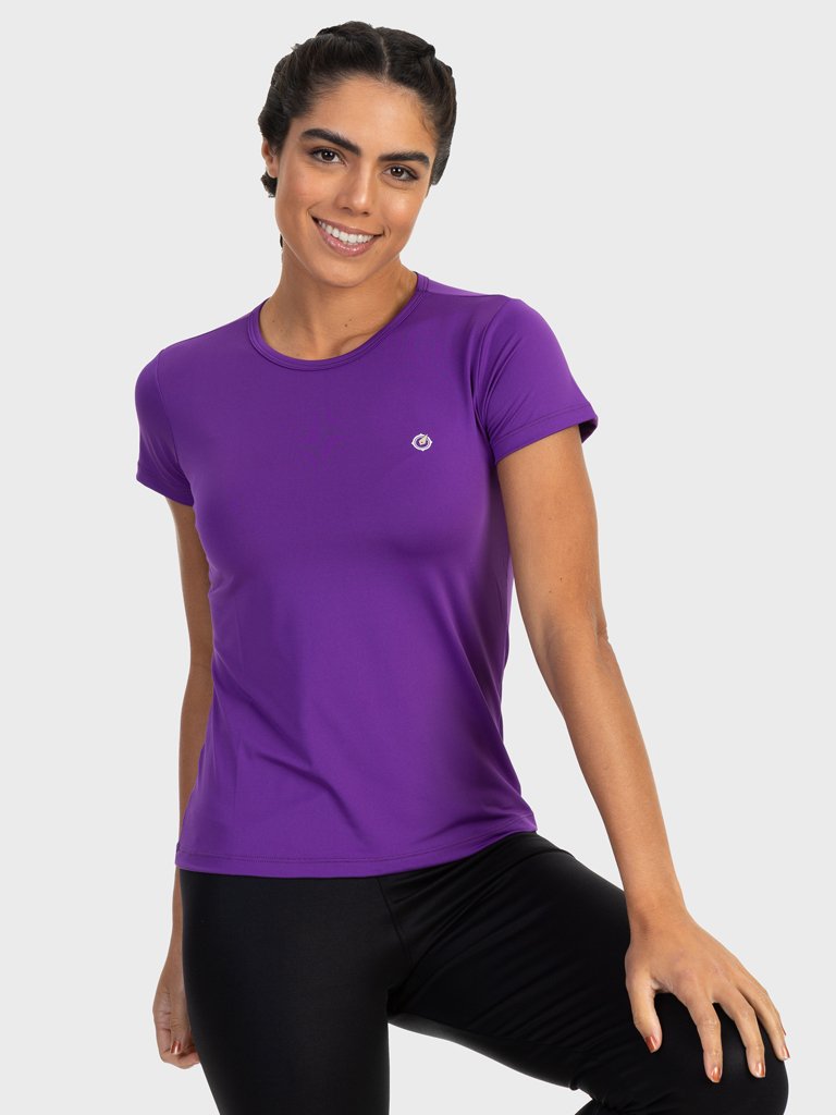camisa uv feminina new dry com protecao solar manga curta extreme uv roxo frente c n