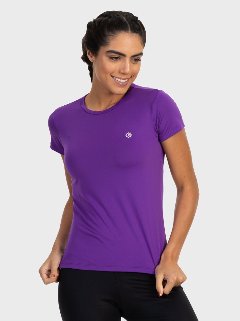 camisa uv feminina new dry com protecao solar manga curta extreme uv roxo lateral c n