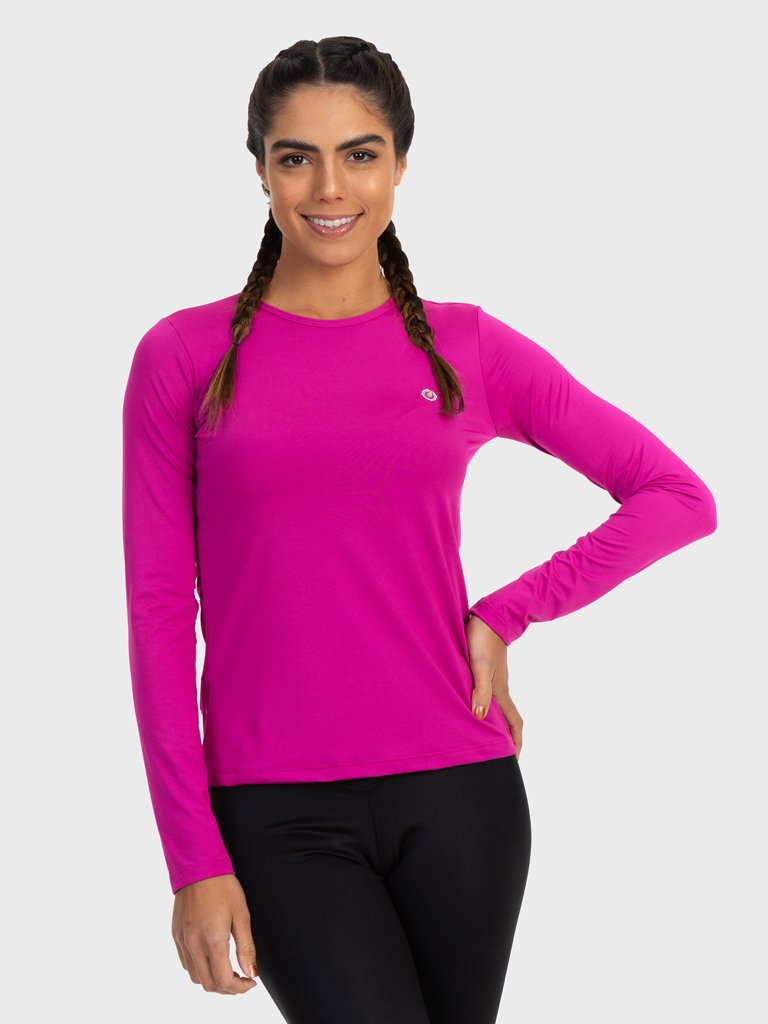 camisa uv feminina newdry com protecao solar manga longa extreme uv pink frente c