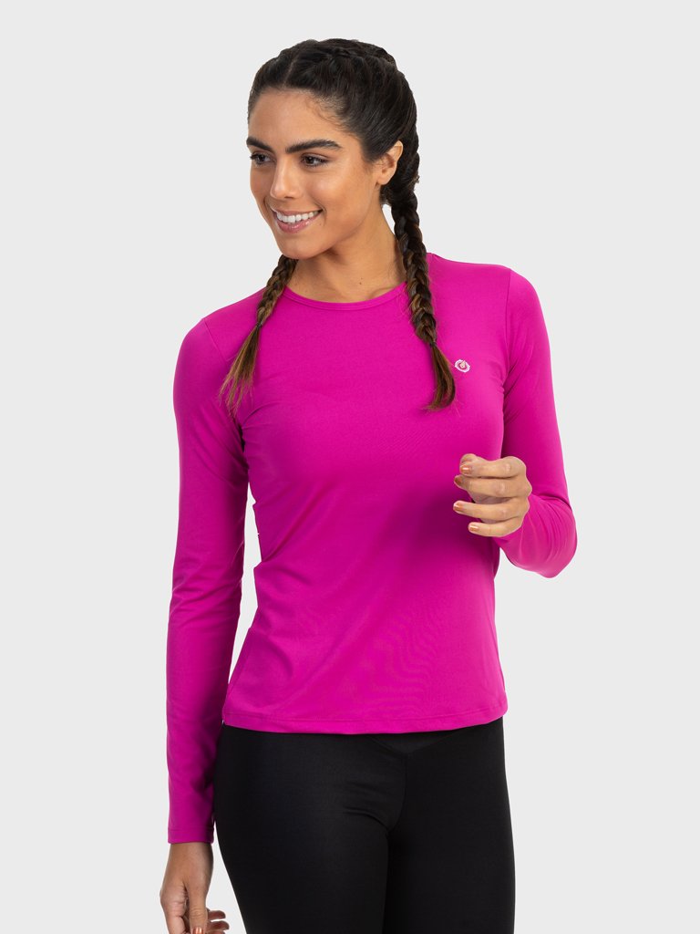 camisa uv feminina newdry com protecao solar manga longa extreme uv pink lateral c