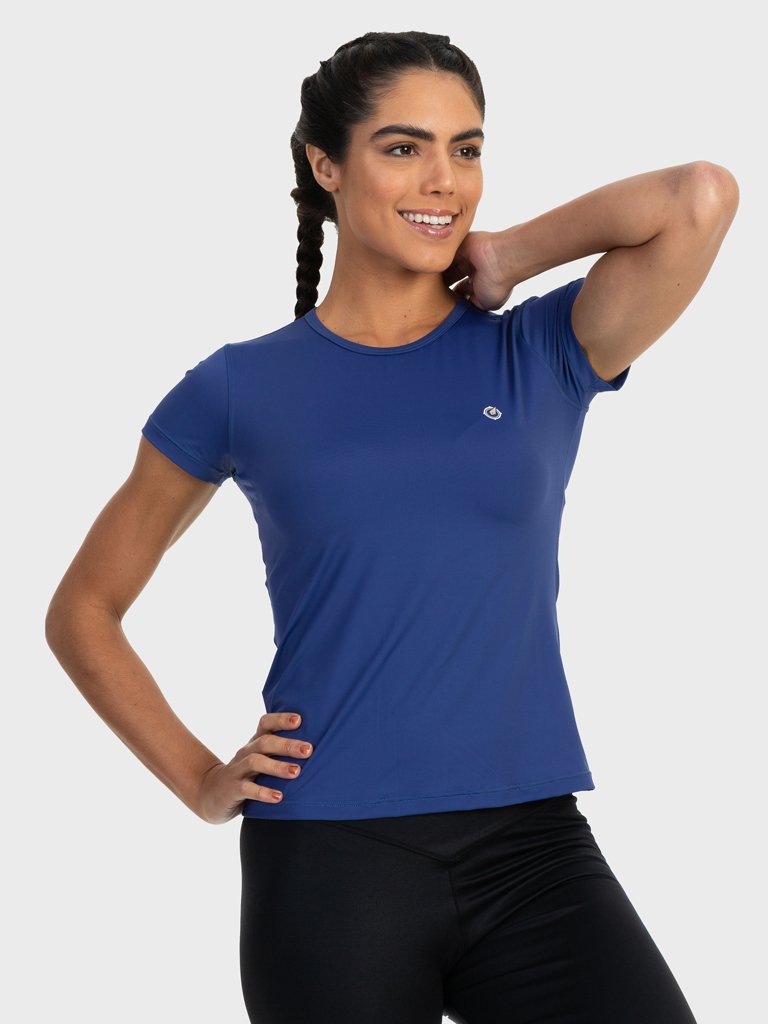 camisa uv feminina ice com protecao solar manga curta extreme uv azul lateral c n