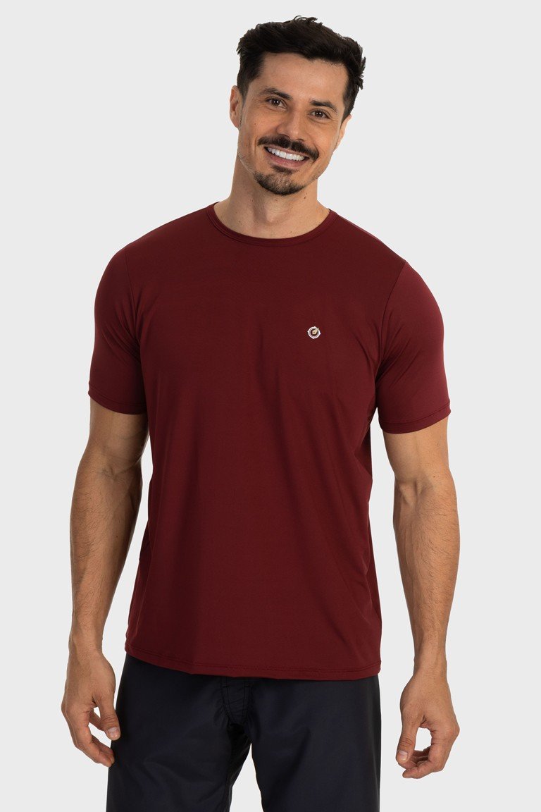 camiseta basic masculina com protecao solar manga curta extreme uv bordo new dry frente c