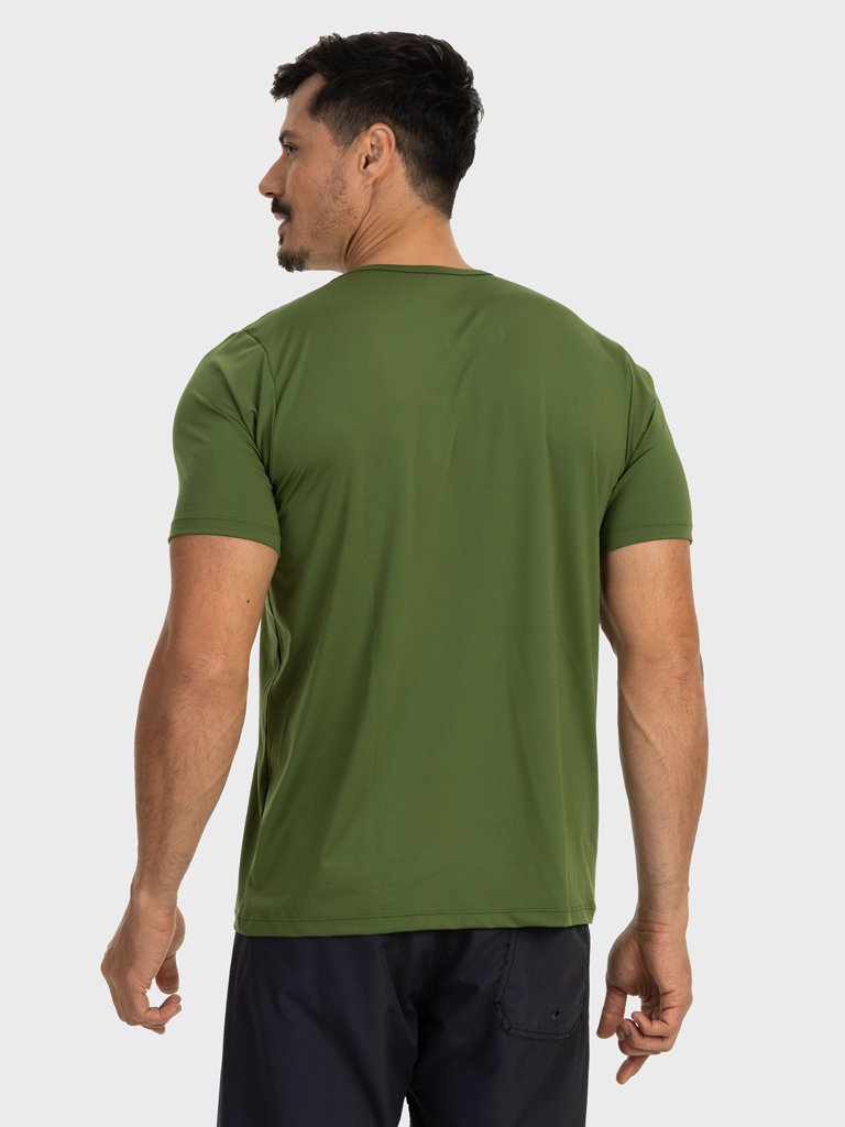 camiseta basic masculina com protecao solar manga curta extreme uv new dry verde militar costas c