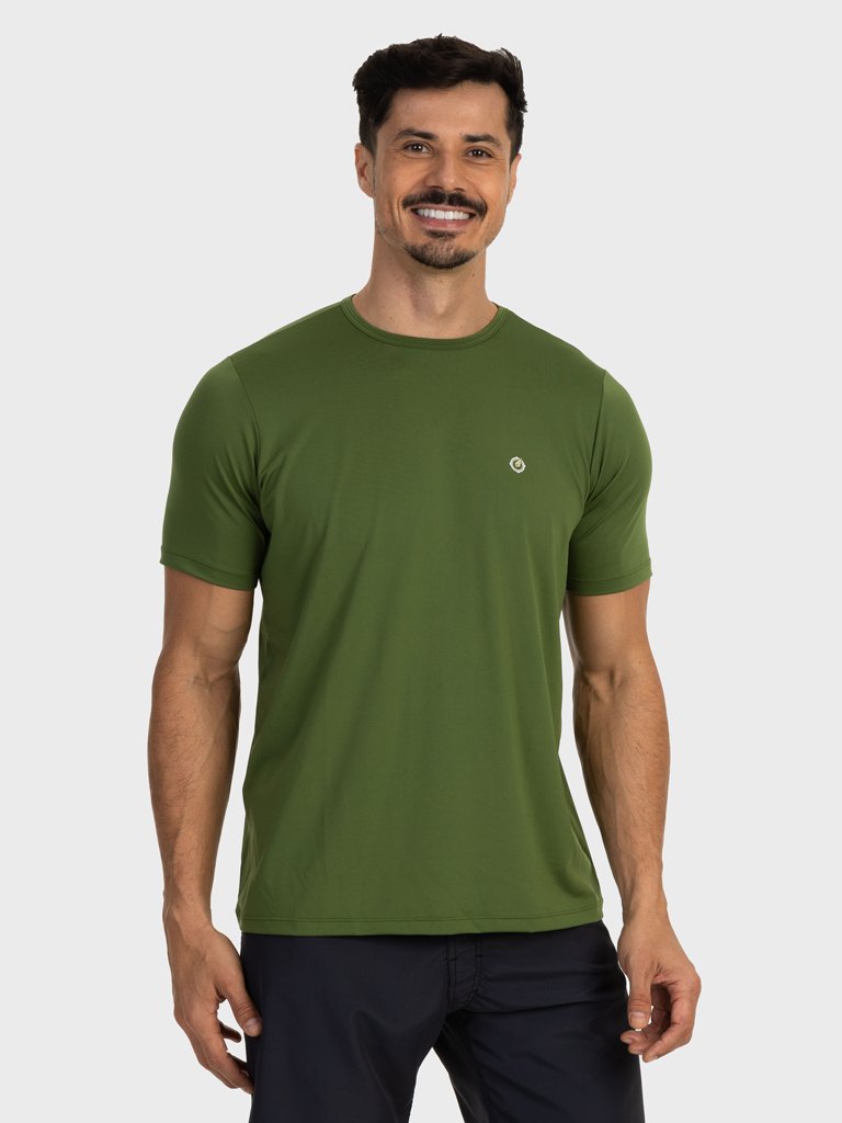 camiseta basic masculina com protecao solar manga curta extreme uv new dry verde militar lateral c