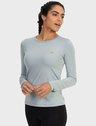 camisa uv feminina newdry com protecao solar manga curta extreme uv cinza claro longa frente c