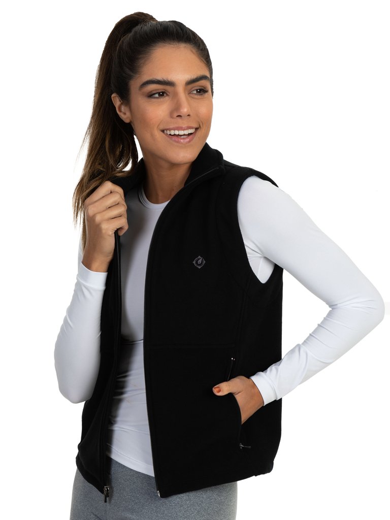 colete feminino preto fleece frente aberta b